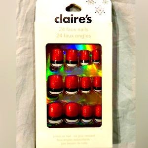 CLAIRES xmas Red Glitter press on faux nails 24 piece NWT